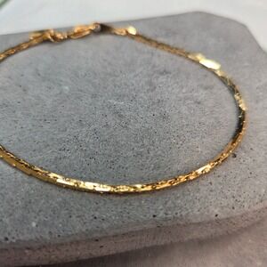 Ambassador Gold Tone Herringbone Chain Bracelet Vintage Textured Flat Link Korea